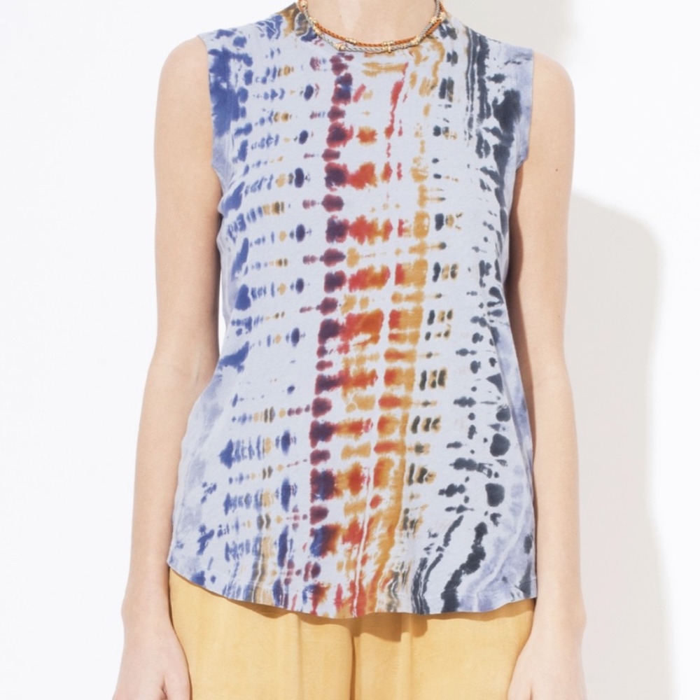 Raquel Allegra Tie-Dye Muscle Tee in Blue and Orange